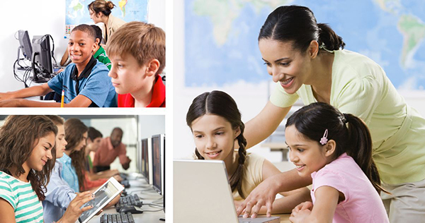Photo collage showing children on computers to denote the PBS Workshop: Tools and Inspiration for Creative Learning