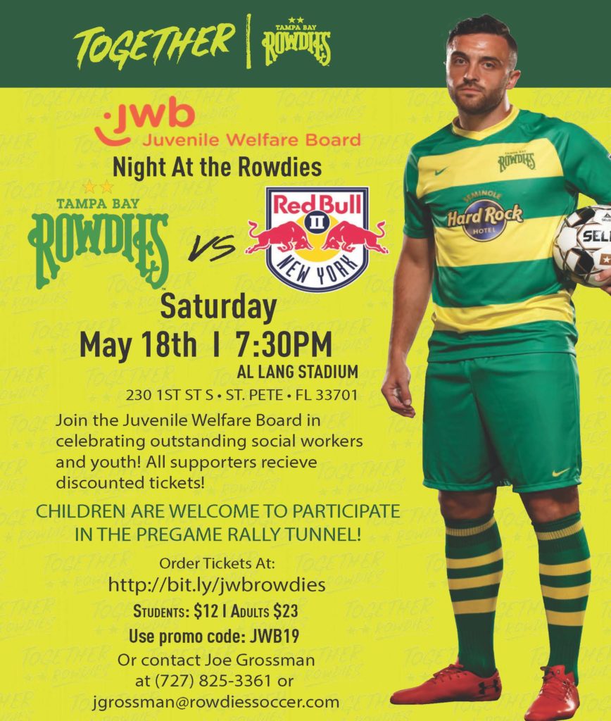 Invitation to JWB's Night at the Rowdies on May 18th at 7:30 PM