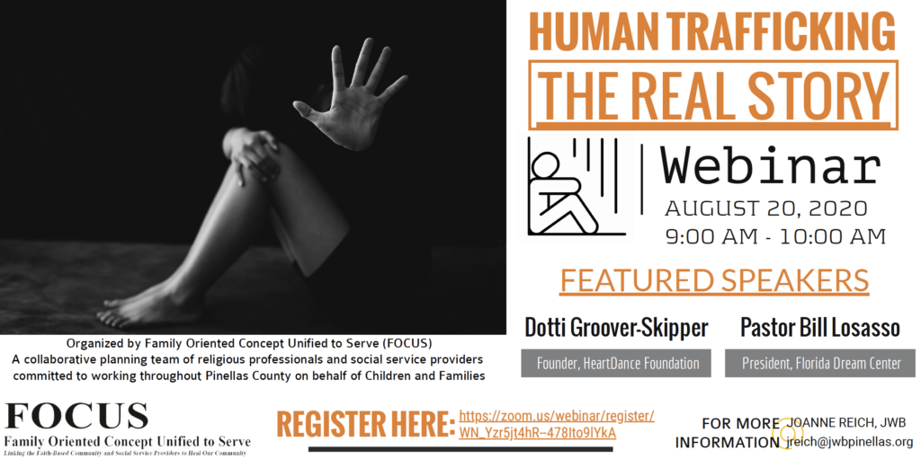 Webinar invite for the Human Trafficking event hosted by JWB's FOCUS