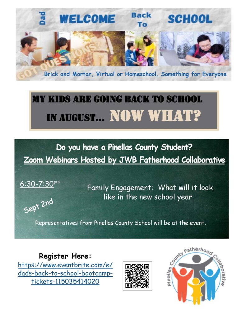 Zoom Webinars Hosted by JWB Fatherhood Collaborative on September 2nd at 6:30-7:30pm Family Engagement: What will it look like in the new school year