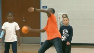 Boys playing dodgeball