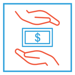 Graphic with two hands holding a dollar bill