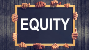 Hands holding a sign that says Equity