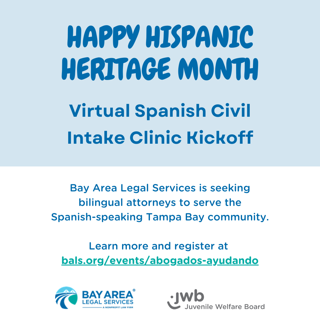 Celebrate Hispanic Heritage Month and attend the Virtual Spanish Civil Intake Clinic kickoff event (Abogados Ayudando) on October 14 from 11 a.m. to 1 p.m.