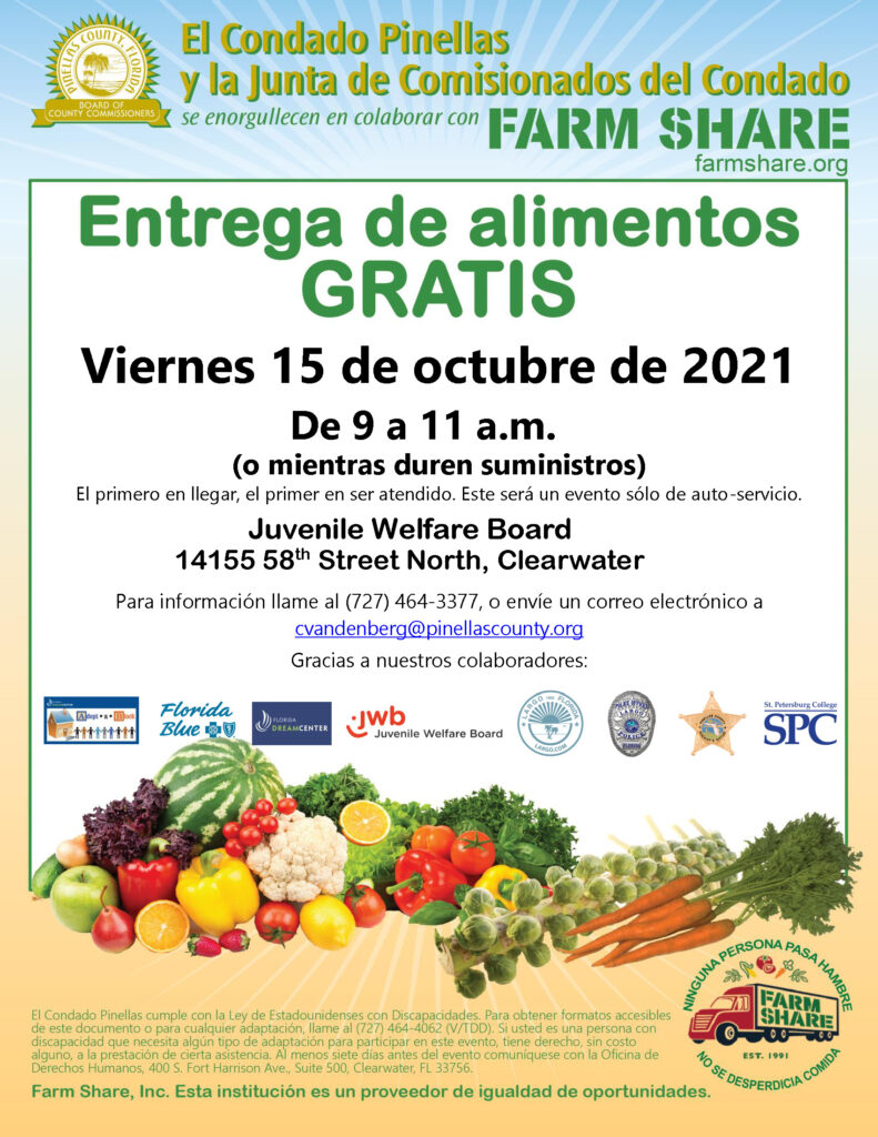 Farm Share is hosting a free produce giveaway on Friday, October 15 from 9AM to 11AM at the JWB office.