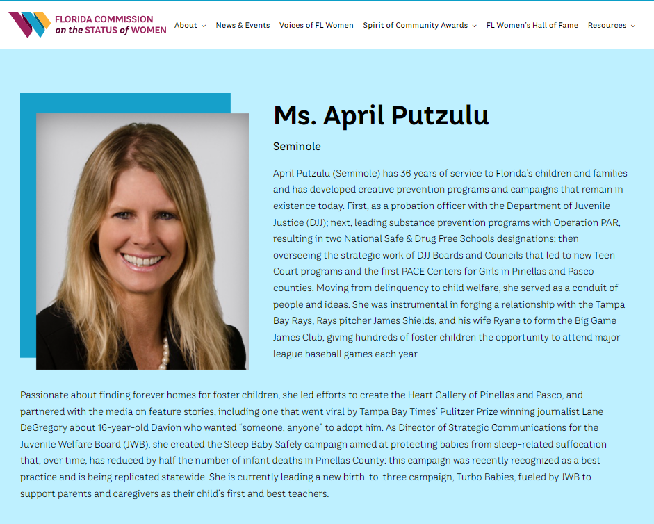 April Putzulu award winner page on FCSW website