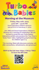 Turbo Babies Morning at the Museum invite 5.10.24